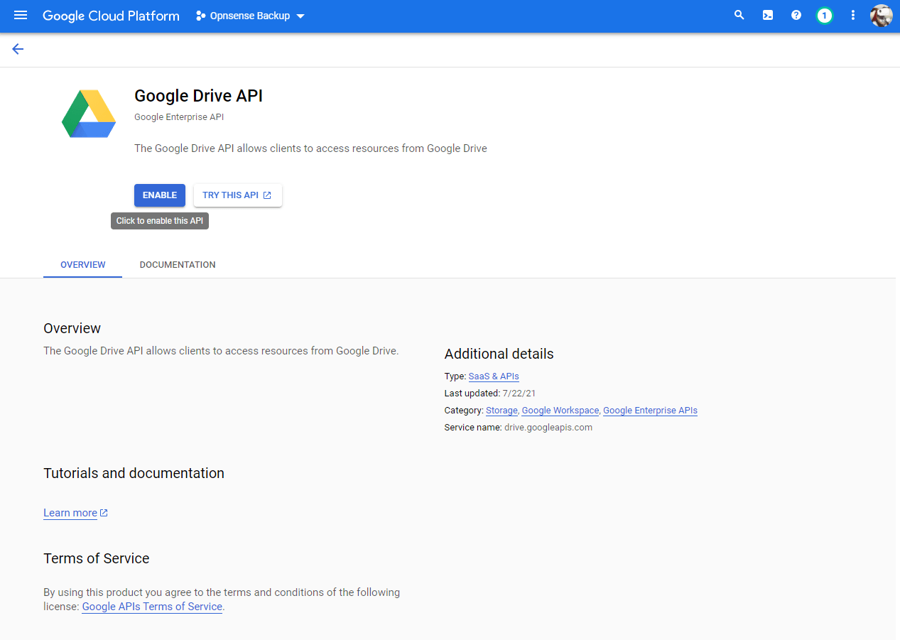 启用Google Drive API