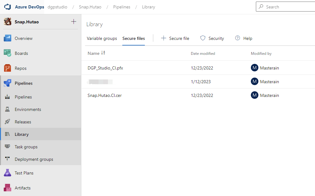 Upload secure files to libary