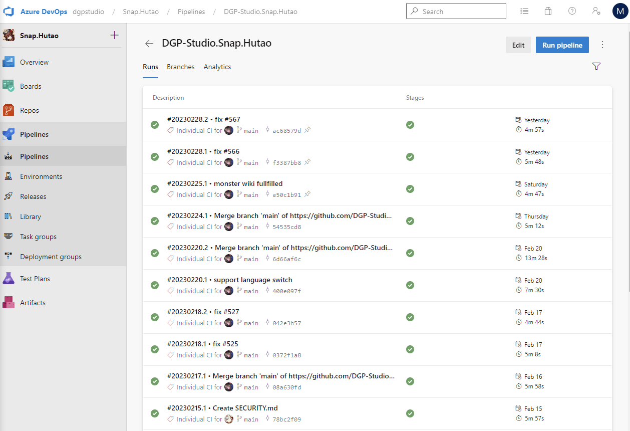Azure Pipelines history